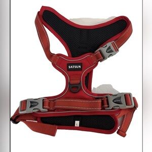 Satsun Dog Harness Dual Leash No-pull Control Adjustable 3M Reflective Red L
